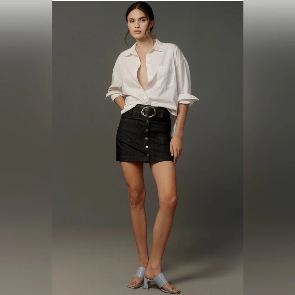 NWT Anthropologie Pilcro Button-Front Denim Mini Skirt, Size 14 - Picture 2 of 7